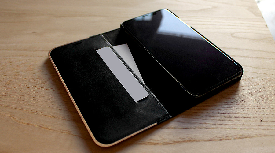 手帳型の木製アイフォンケース、iPhone XS/X専用フリップケース