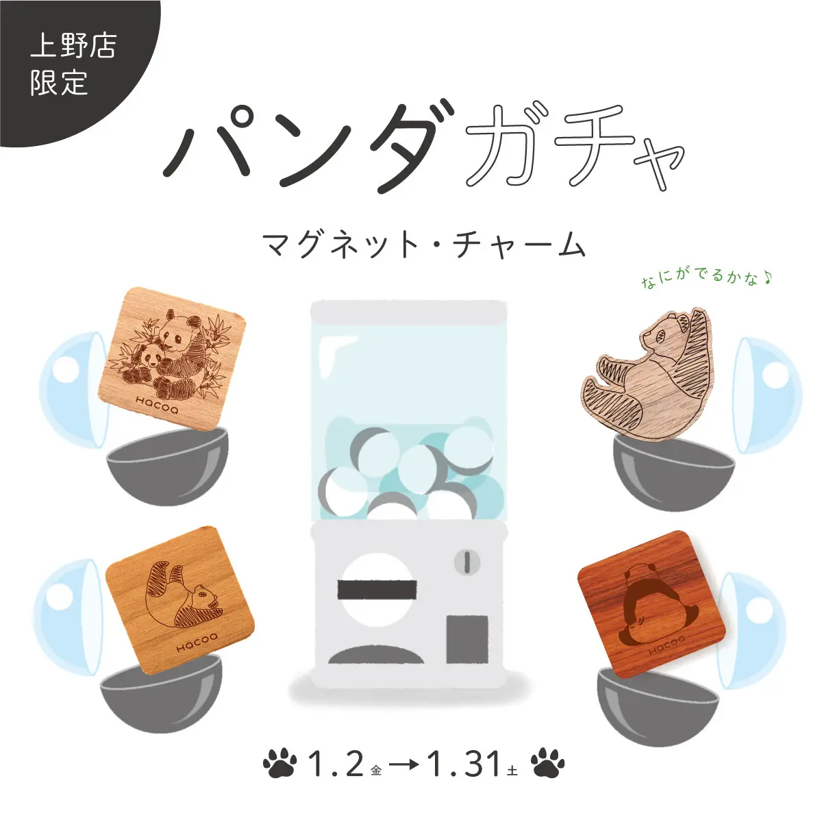 上野店】パンダガチャ＆イラスト半額！ | 名入れギフト・木製デザイン