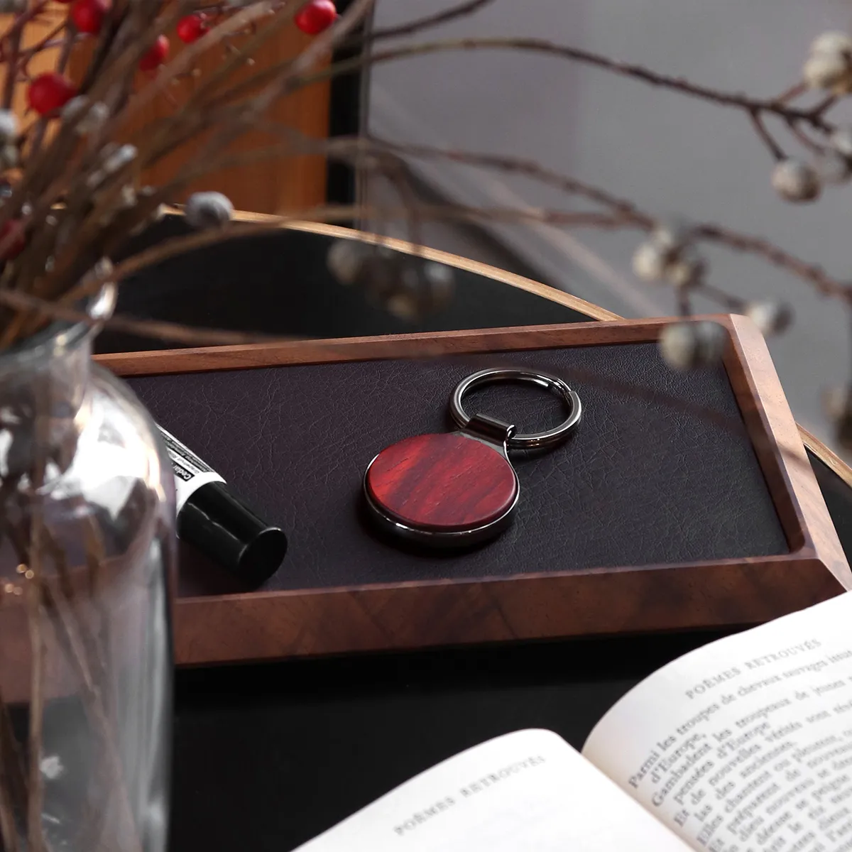 新樹種 人気の木製キーリングに赤褐色が魅力の丸型「カリン」が入荷